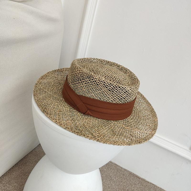 Luxurious New Handmade Straw Beach Hat For Women Summer Hat Luxury Cap Fashion Straw Hat Flat Sun Protection Hats Beautiful Unique Design 55-60cm Stevvex