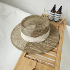 Luxurious New Handmade Straw Beach Hat For Women Summer Hat Luxury Cap Fashion Straw Hat Flat Sun Protection Hats Beautiful Unique Design 55-60cm Stevvex