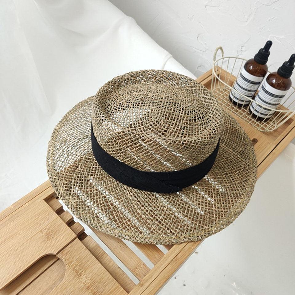 Luxurious New Handmade Straw Beach Hat For Women Summer Hat Luxury Cap Fashion Straw Hat Flat Sun Protection Hats Beautiful Unique Design 55-60cm Stevvex