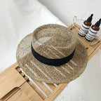 Luxurious New Handmade Straw Beach Hat For Women Summer Hat Luxury Cap Fashion Straw Hat Flat Sun Protection Hats Beautiful Unique Design 55-60cm Stevvex
