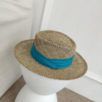 Luxurious New Handmade Straw Beach Hat For Women Summer Hat Luxury Cap Fashion Straw Hat Flat Sun Protection Hats Beautiful Unique Design 55-60cm Stevvex