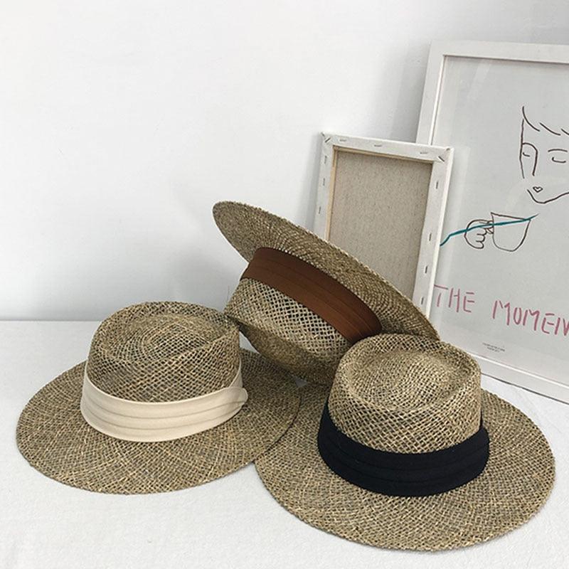 Luxurious New Handmade Straw Beach Hat For Women Summer Hat Luxury Cap Fashion Straw Hat Flat Sun Protection Hats Beautiful Unique Design 55-60cm Stevvex