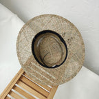 Luxurious New Handmade Straw Beach Hat For Women Summer Hat Luxury Cap Fashion Straw Hat Flat Sun Protection Hats Beautiful Unique Design 55-60cm Stevvex