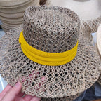 Luxurious New Handmade Straw Beach Hat For Women Summer Hat Luxury Cap Fashion Straw Hat Flat Sun Protection Hats Beautiful Unique Design 55-60cm Stevvex