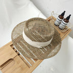 Luxurious New Handmade Straw Beach Hat For Women Summer Hat Luxury Cap Fashion Straw Hat Flat Sun Protection Hats Beautiful Unique Design 55-60cm Stevvex