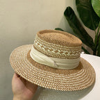 Luxurious New Handmade Straw Beach Hat For Women Summer Hat Luxury Cap Fashion Straw Hat Flat Sun Protection Hats Beautiful Unique Design 55-60cm Stevvex