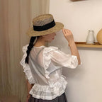 Luxurious New Handmade Straw Beach Hat For Women Summer Hat Luxury Cap Fashion Straw Hat Flat Sun Protection Hats Beautiful Unique Design 55-60cm Stevvex