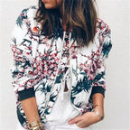 Luxurious Women Floral Jackets Spring Summer Long Sleeve Zipper Print Bomber Jacket Casual Pocket Slim Female Fashion Outwears Plus Size Stevvex