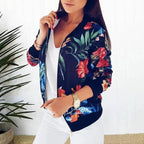Luxurious Women Floral Jackets Spring Summer Long Sleeve Zipper Print Bomber Jacket Casual Pocket Slim Female Fashion Outwears Plus Size Stevvex