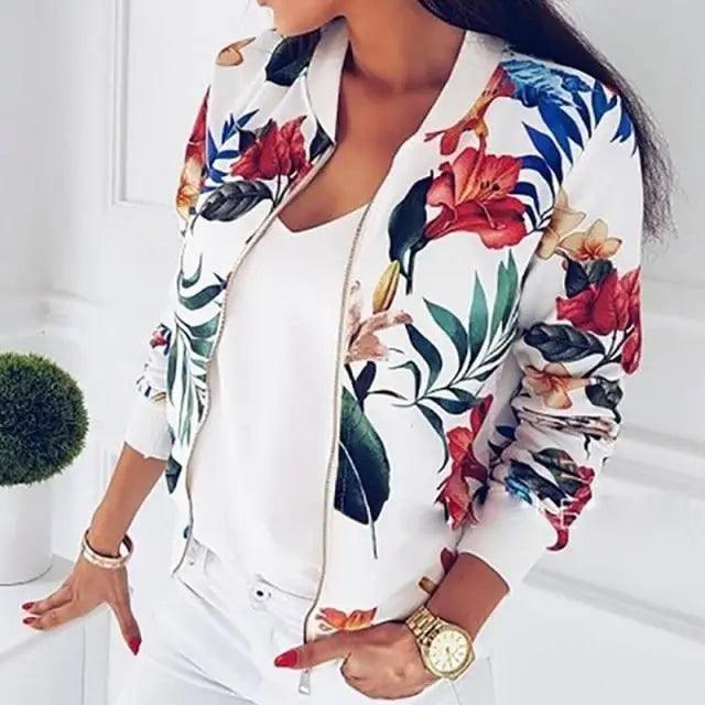 Luxurious Women Floral Jackets Spring Summer Long Sleeve Zipper Print Bomber Jacket Casual Pocket Slim Female Fashion Outwears Plus Size Stevvex