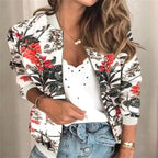 Luxurious Women Floral Jackets Spring Summer Long Sleeve Zipper Print Bomber Jacket Casual Pocket Slim Female Fashion Outwears Plus Size Stevvex