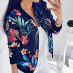 Luxurious Women Floral Jackets Spring Summer Long Sleeve Zipper Print Bomber Jacket Casual Pocket Slim Female Fashion Outwears Plus Size Stevvex