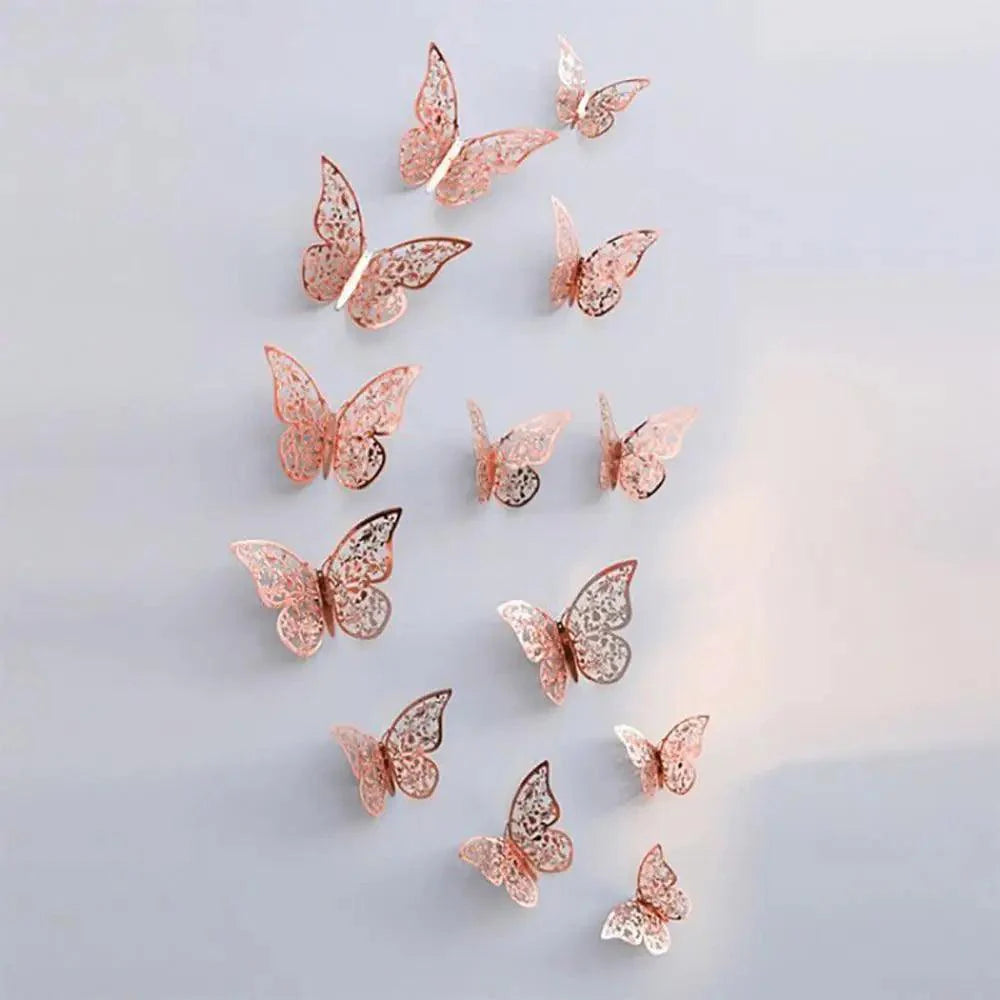 Luxury 3D Wall Stunning 12Pcs 4D Hollow Butterfly Wall Sticker Home Decoration Wall Stickers wedding Party Wedding Decors Butterfly Kids Room Decors Stevvex