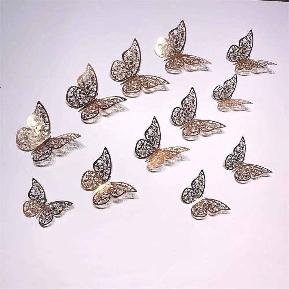 Luxury 3D Wall Stunning 12Pcs 4D Hollow Butterfly Wall Sticker Home Decoration Wall Stickers wedding Party Wedding Decors Butterfly Kids Room Decors Stevvex