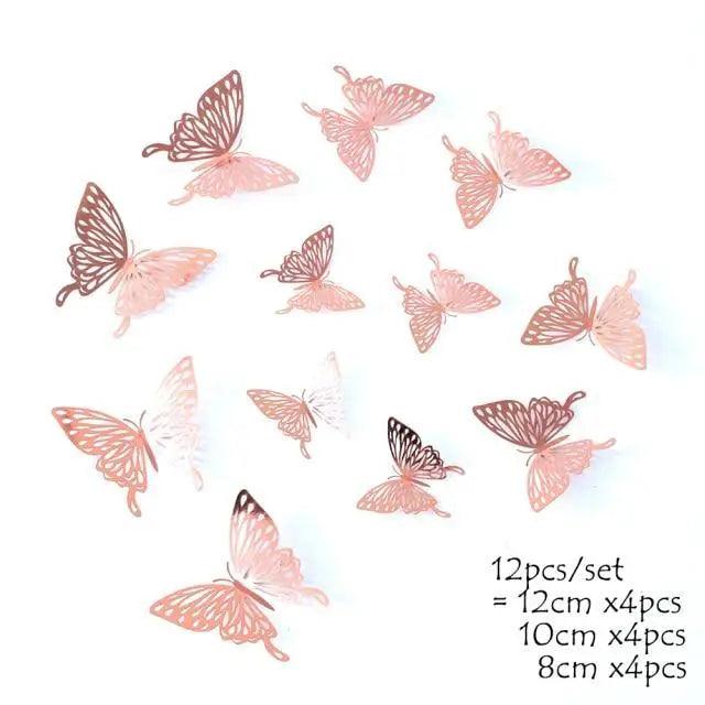 Luxury 3D Wall Stunning 12Pcs 4D Hollow Butterfly Wall Sticker Home Decoration Wall Stickers wedding Party Wedding Decors Butterfly Kids Room Decors Stevvex