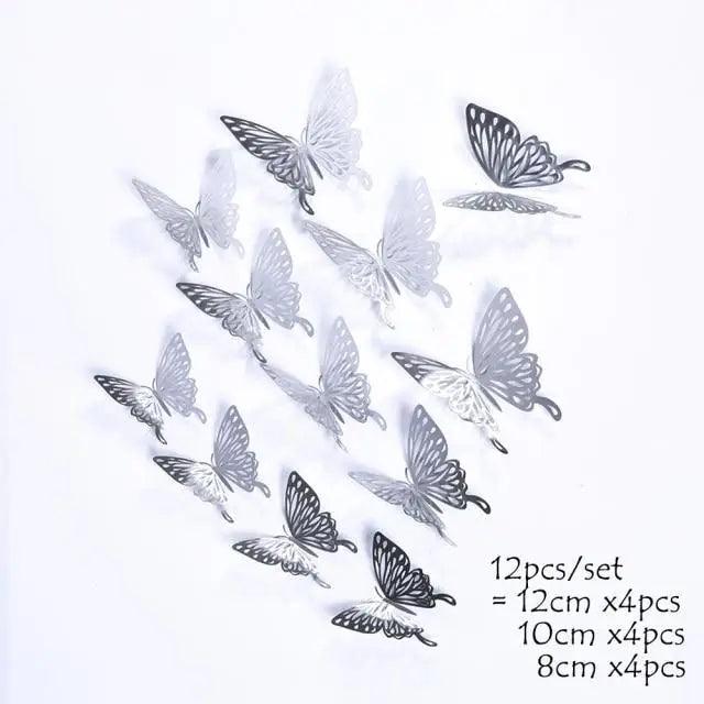 Luxury 3D Wall Stunning 12Pcs 4D Hollow Butterfly Wall Sticker Home Decoration Wall Stickers wedding Party Wedding Decors Butterfly Kids Room Decors Stevvex