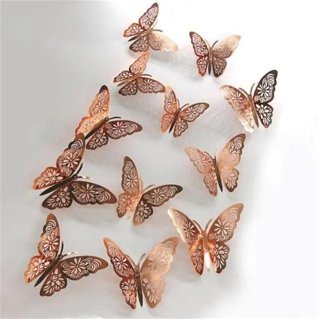 Luxury 3D Wall Stunning 12Pcs 4D Hollow Butterfly Wall Sticker Home Decoration Wall Stickers wedding Party Wedding Decors Butterfly Kids Room Decors Stevvex