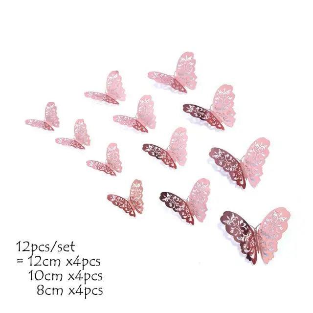Luxury 3D Wall Stunning 12Pcs 4D Hollow Butterfly Wall Sticker Home Decoration Wall Stickers wedding Party Wedding Decors Butterfly Kids Room Decors Stevvex