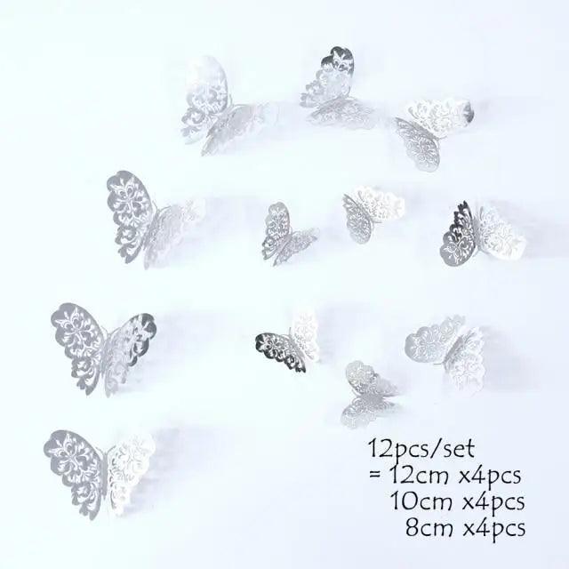 Luxury 3D Wall Stunning 12Pcs 4D Hollow Butterfly Wall Sticker Home Decoration Wall Stickers wedding Party Wedding Decors Butterfly Kids Room Decors Stevvex