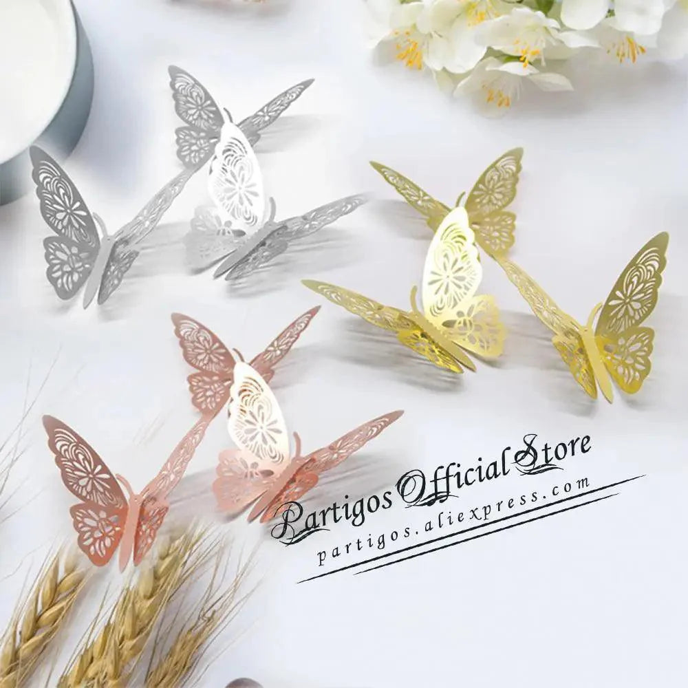 Luxury 3D Wall Stunning 12Pcs 4D Hollow Butterfly Wall Sticker Home Decoration Wall Stickers wedding Party Wedding Decors Butterfly Kids Room Decors Stevvex