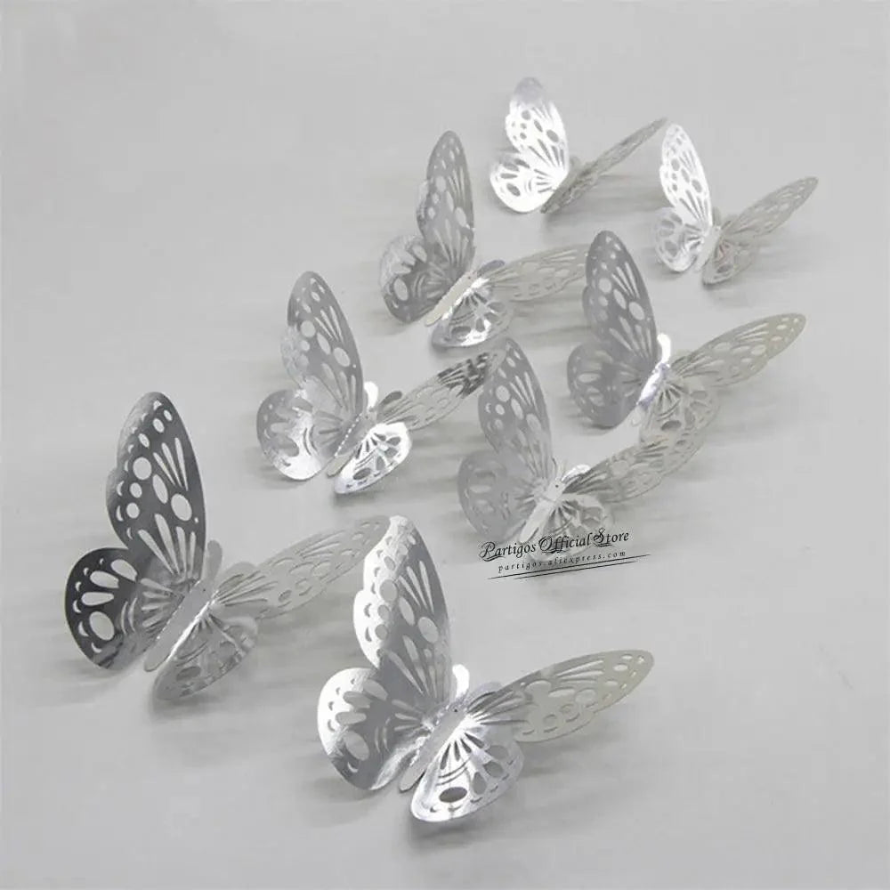 Luxury 3D Wall Stunning 12Pcs 4D Hollow Butterfly Wall Sticker Home Decoration Wall Stickers wedding Party Wedding Decors Butterfly Kids Room Decors Stevvex