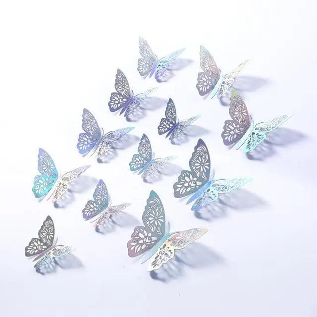 Luxury 3D Wall Stunning 12Pcs 4D Hollow Butterfly Wall Sticker Home Decoration Wall Stickers wedding Party Wedding Decors Butterfly Kids Room Decors Stevvex