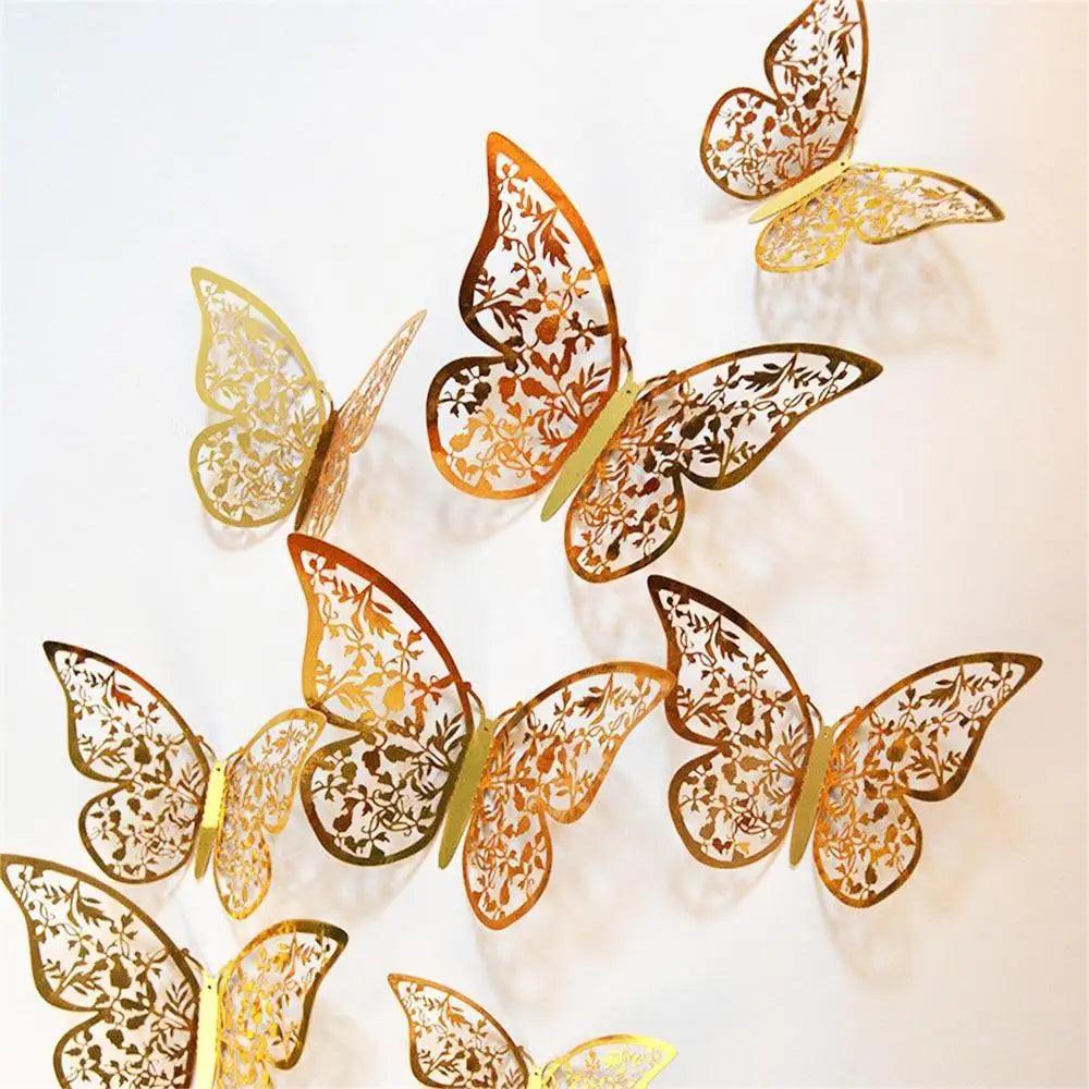 Luxury 3D Wall Stunning 12Pcs 4D Hollow Butterfly Wall Sticker Home Decoration Wall Stickers wedding Party Wedding Decors Butterfly Kids Room Decors Stevvex