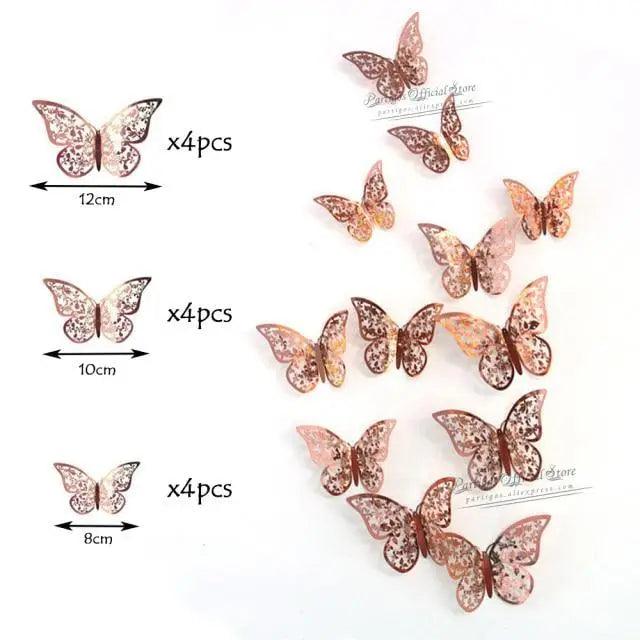 Luxury 3D Wall Stunning 12Pcs 4D Hollow Butterfly Wall Sticker Home Decoration Wall Stickers wedding Party Wedding Decors Butterfly Kids Room Decors Stevvex