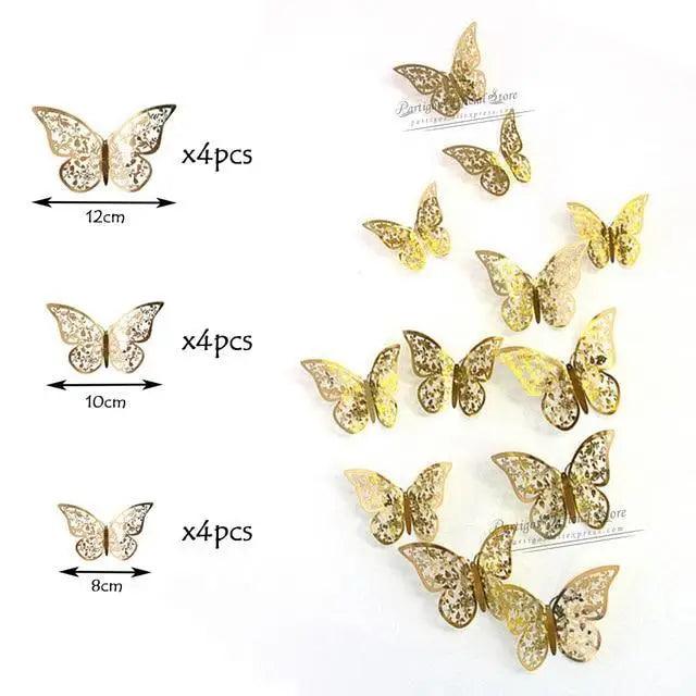 Luxury 3D Wall Stunning 12Pcs 4D Hollow Butterfly Wall Sticker Home Decoration Wall Stickers wedding Party Wedding Decors Butterfly Kids Room Decors Stevvex