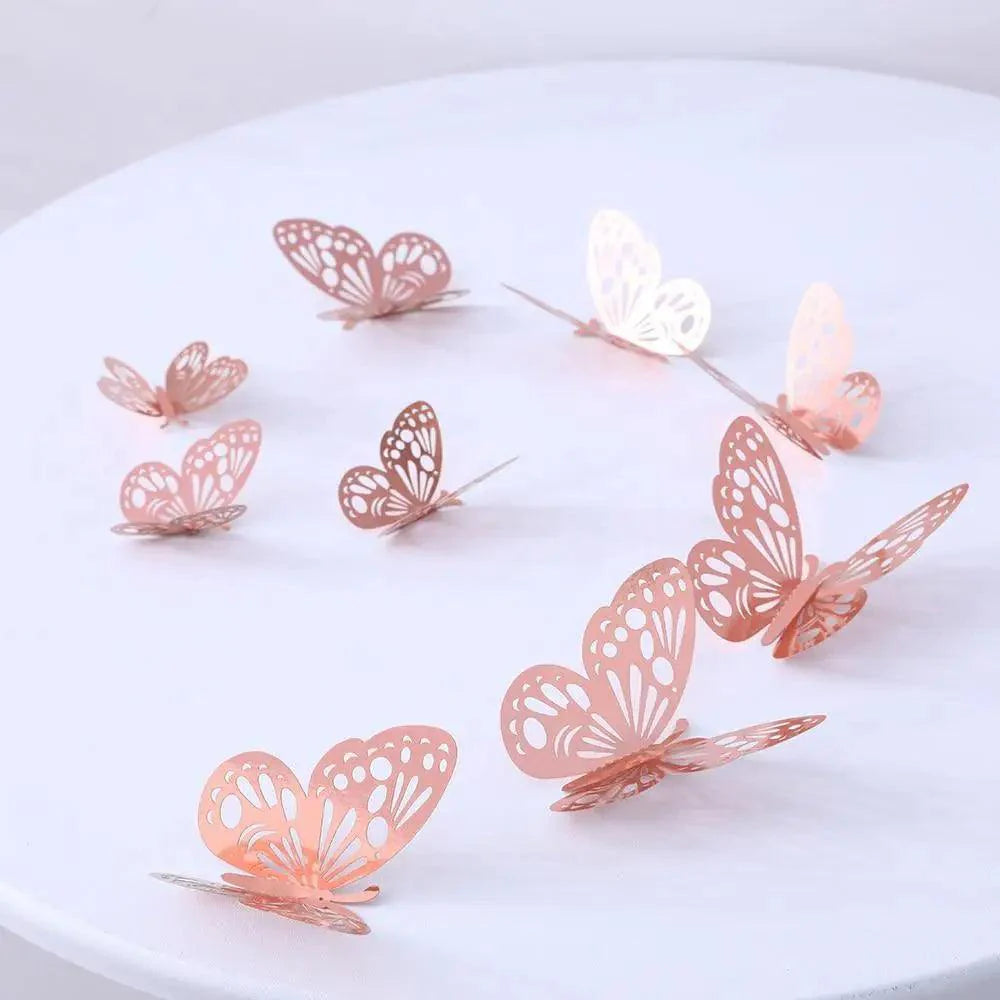 Luxury 3D Wall Stunning 12Pcs 4D Hollow Butterfly Wall Sticker Home Decoration Wall Stickers wedding Party Wedding Decors Butterfly Kids Room Decors Stevvex