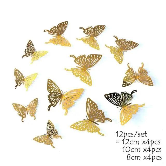 Luxury 3D Wall Stunning 12Pcs 4D Hollow Butterfly Wall Sticker Home Decoration Wall Stickers wedding Party Wedding Decors Butterfly Kids Room Decors Stevvex