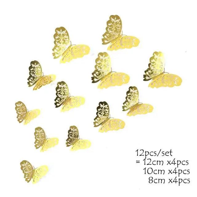 Luxury 3D Wall Stunning 12Pcs 4D Hollow Butterfly Wall Sticker Home Decoration Wall Stickers wedding Party Wedding Decors Butterfly Kids Room Decors Stevvex