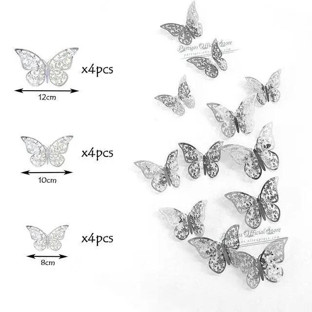 Luxury 3D Wall Stunning 12Pcs 4D Hollow Butterfly Wall Sticker Home Decoration Wall Stickers wedding Party Wedding Decors Butterfly Kids Room Decors Stevvex