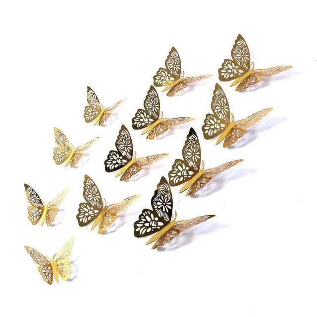 Luxury 3D Wall Stunning 12Pcs 4D Hollow Butterfly Wall Sticker Home Decoration Wall Stickers wedding Party Wedding Decors Butterfly Kids Room Decors Stevvex