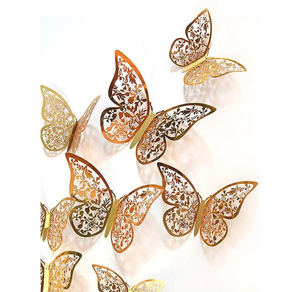 Luxury 3D Wall Stunning 12Pcs 4D Hollow Butterfly Wall Sticker Home Decoration Wall Stickers wedding Party Wedding Decors Butterfly Kids Room Decors Stevvex
