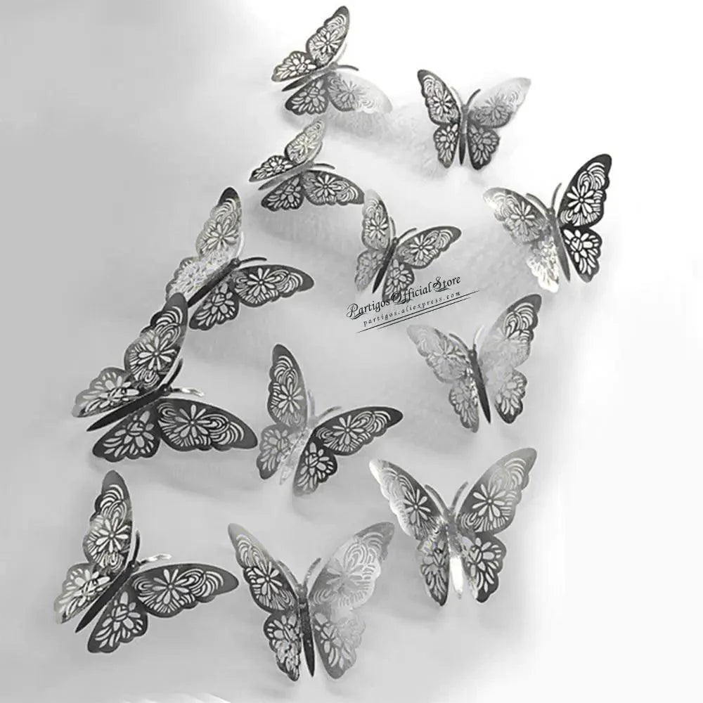 Luxury 3D Wall Stunning 12Pcs 4D Hollow Butterfly Wall Sticker Home Decoration Wall Stickers wedding Party Wedding Decors Butterfly Kids Room Decors Stevvex