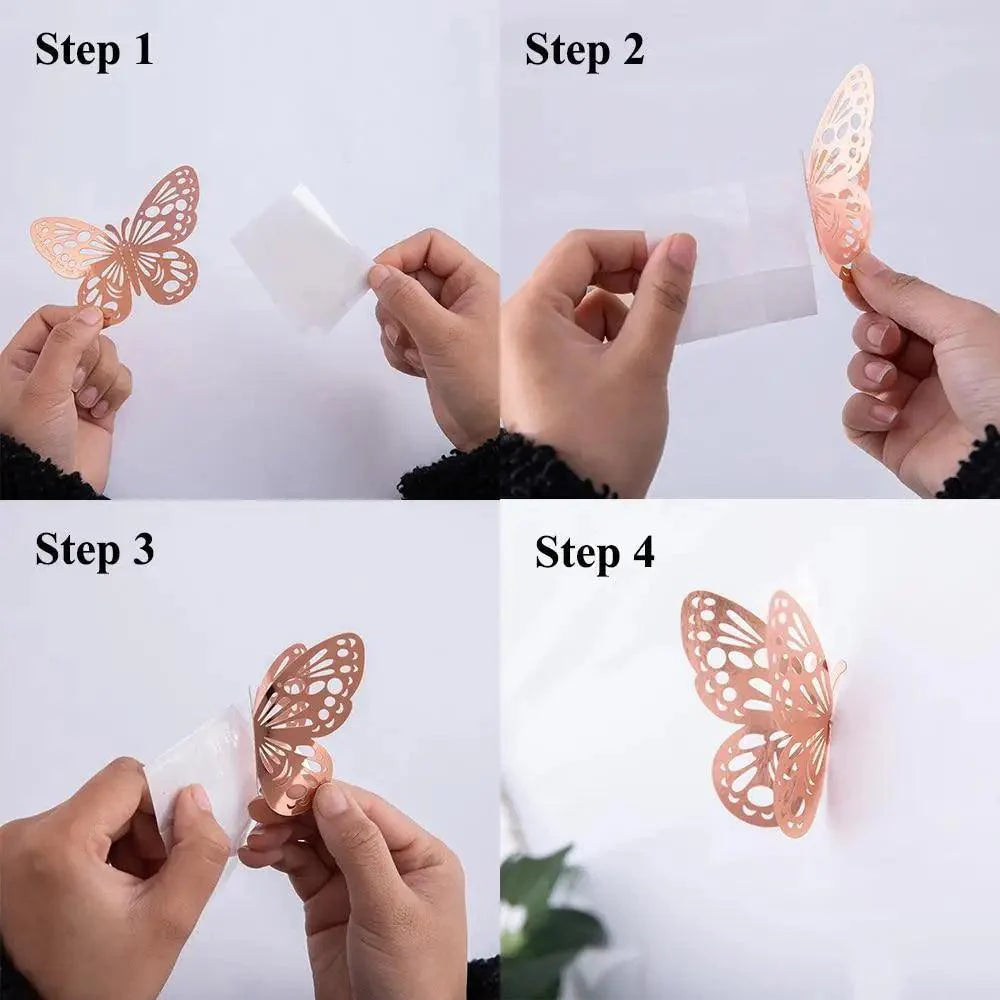 Luxury 3D Wall Stunning 12Pcs 4D Hollow Butterfly Wall Sticker Home Decoration Wall Stickers wedding Party Wedding Decors Butterfly Kids Room Decors Stevvex