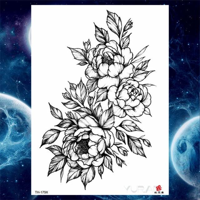 Luxury Big Tattoo Stickers Butterfly Body Arm Leg Tattoos Temporary Black Flower Rose Tattoos For Women's Adults Stevvex