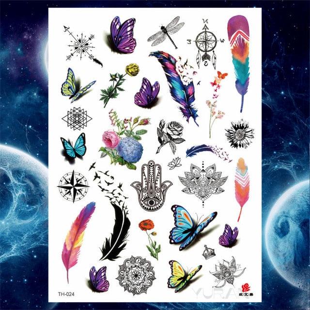 Luxury Big Tattoo Stickers Butterfly Body Arm Leg Tattoos Temporary Black Flower Rose Tattoos For Women's Adults Stevvex