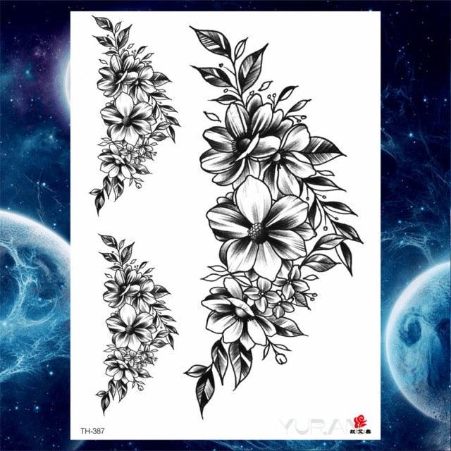 Luxury Big Tattoo Stickers Butterfly Body Arm Leg Tattoos Temporary Black Flower Rose Tattoos For Women's Adults Stevvex