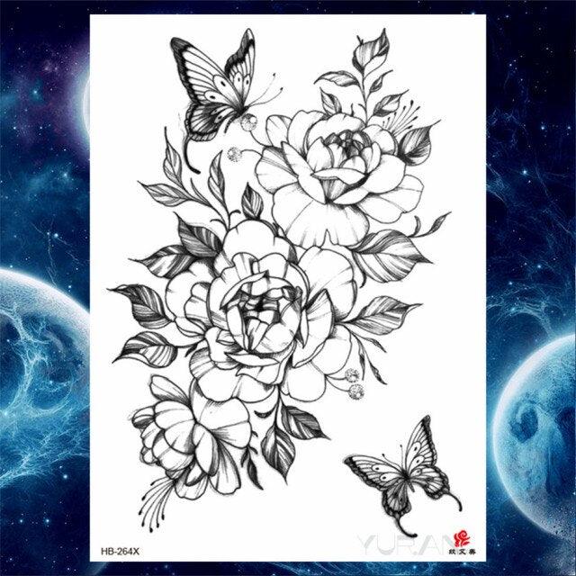 Luxury Big Tattoo Stickers Butterfly Body Arm Leg Tattoos Temporary Black Flower Rose Tattoos For Women's Adults Stevvex