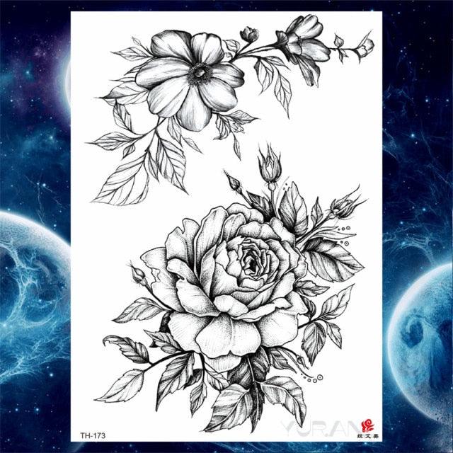 Luxury Big Tattoo Stickers Butterfly Body Arm Leg Tattoos Temporary Black Flower Rose Tattoos For Women's Adults Stevvex