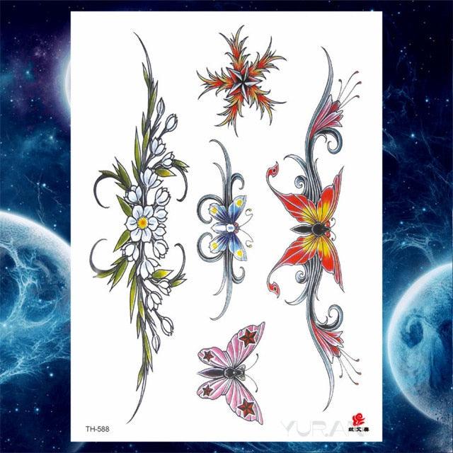 Luxury Big Tattoo Stickers Butterfly Body Arm Leg Tattoos Temporary Black Flower Rose Tattoos For Women's Adults Stevvex
