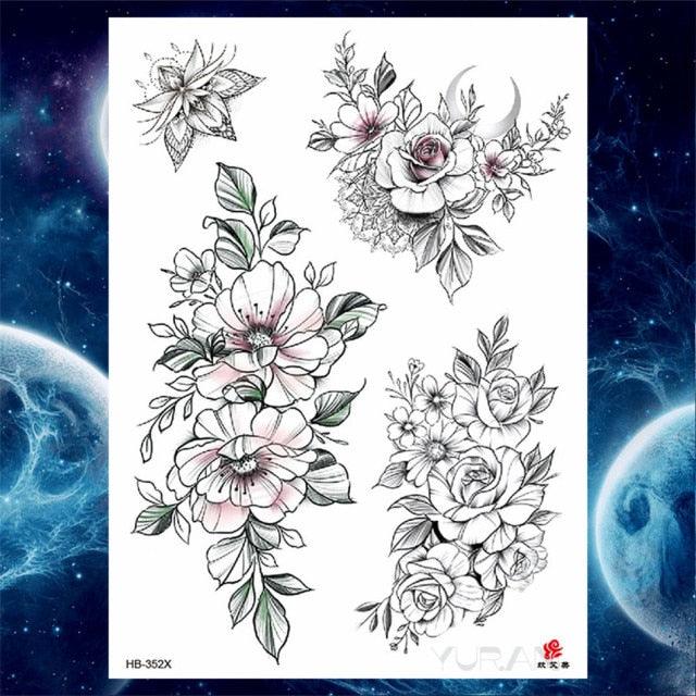 Luxury Big Tattoo Stickers Butterfly Body Arm Leg Tattoos Temporary Black Flower Rose Tattoos For Women's Adults Stevvex