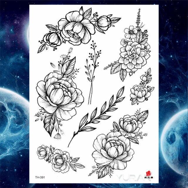 Luxury Big Tattoo Stickers Butterfly Body Arm Leg Tattoos Temporary Black Flower Rose Tattoos For Women's Adults Stevvex
