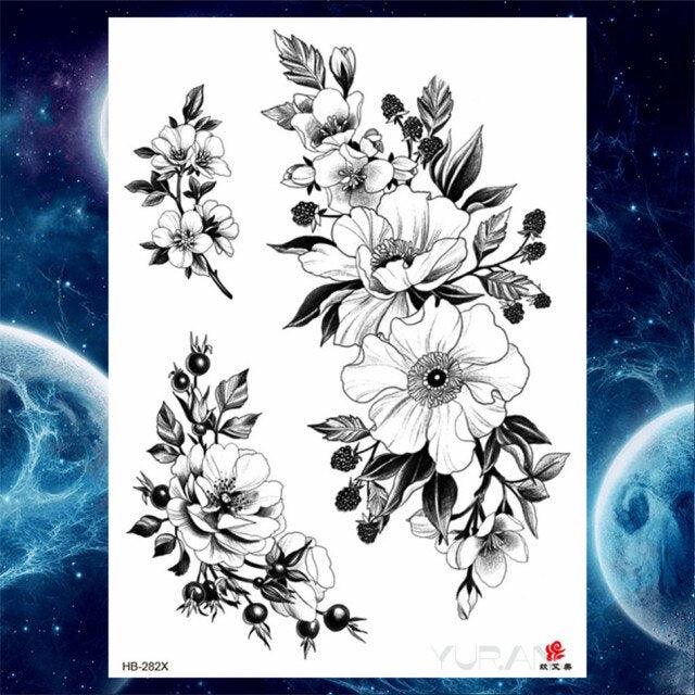 Luxury Big Tattoo Stickers Butterfly Body Arm Leg Tattoos Temporary Black Flower Rose Tattoos For Women's Adults Stevvex