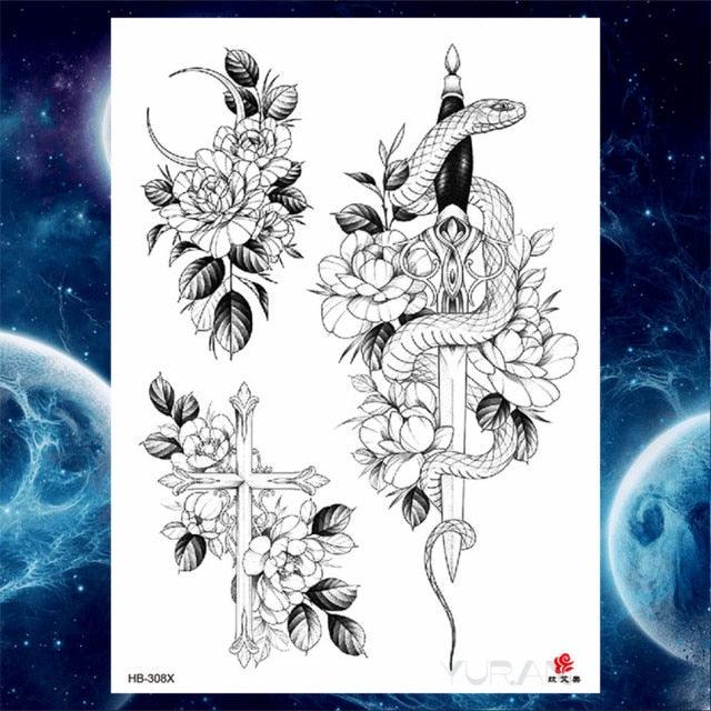 Luxury Big Tattoo Stickers Butterfly Body Arm Leg Tattoos Temporary Black Flower Rose Tattoos For Women's Adults Stevvex