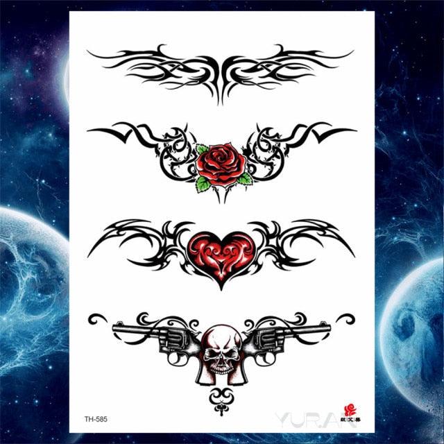 Luxury Big Tattoo Stickers Butterfly Body Arm Leg Tattoos Temporary Black Flower Rose Tattoos For Women's Adults Stevvex
