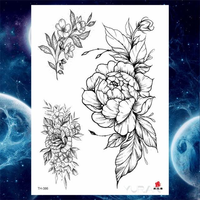 Luxury Big Tattoo Stickers Butterfly Body Arm Leg Tattoos Temporary Black Flower Rose Tattoos For Women's Adults Stevvex
