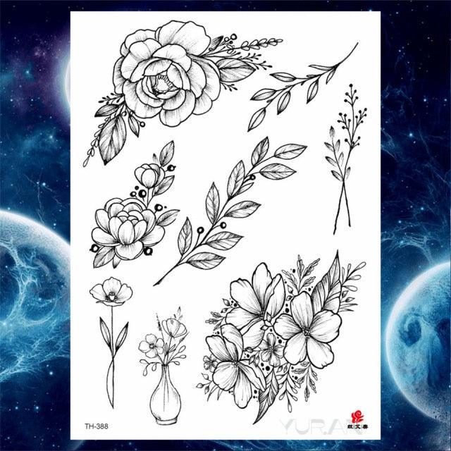 Luxury Big Tattoo Stickers Butterfly Body Arm Leg Tattoos Temporary Black Flower Rose Tattoos For Women's Adults Stevvex